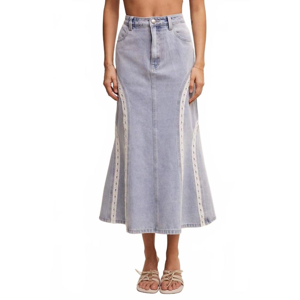 NEW AVENUE ZOE denim midi skirt in blue